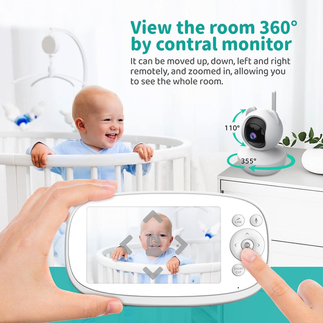 Камера 360 видеонаблюдения видеоняня VIZOLINK VB10S с 5,5-дюймовым экраном 5х увеличения, VOX, не требует WiFi - изображение 9