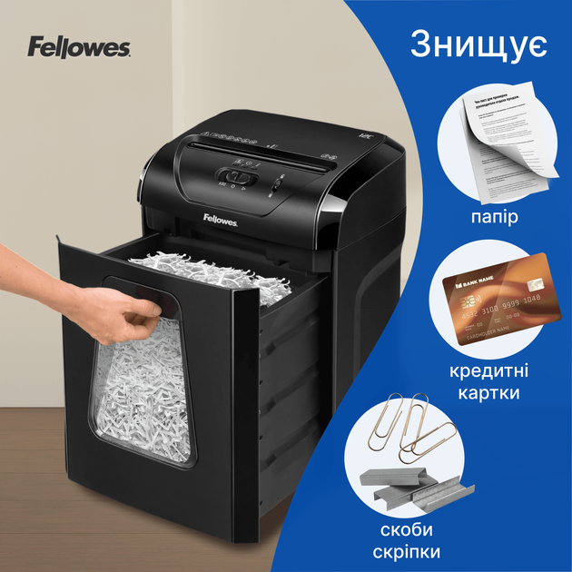 Шредер Fellowes 12C 10 листов 4x40 мм 18 л (f.U7120101) - изображение 2