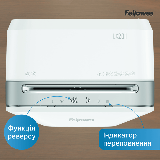 Шредер Fellowes LX201 10 листов 2x12 мм 22 л White (f.U5050101) - изображение 9