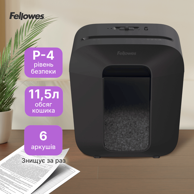 Шредер Fellowes LX25M Mini-Cut 4 листов 4x12 мм 11.5 л (f.U4170601) - изображение 4