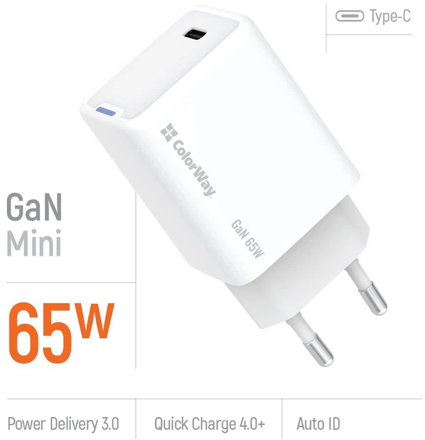 Сетевое зарядное устройство ColorWay GaN Mini 65W PD Port PPS USB-C White (CW-CHS049PD-WT) - изображение 7