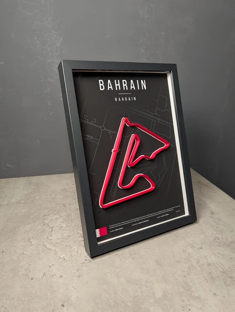 Об'ємна Рамка з 3D Трасою BAHRAIN Circuit (Bahrain International Circuit) / Sakhir, Bahrain / Сахір (Міжнародний автодром Бахрейну) в Масштабі 1:40 000 Red Matte / Frame 32x23x3 - зображення 12