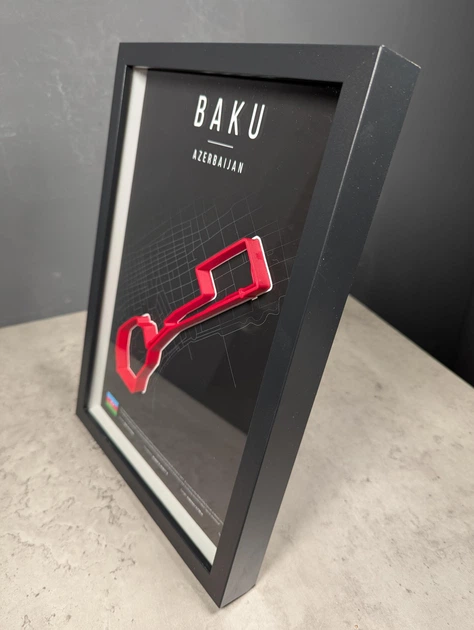 Объемная Рамка с 3D Трассой BAKU Circuit (Bakı Şəhər Halqası) / Baku, Azerbaijan / Баку в Масштабе 1:40 000 Red Matte / Frame 32x23x3 - изображение 10