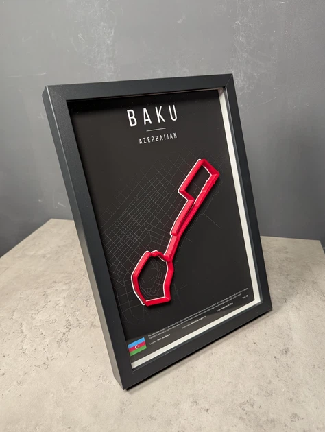 Объемная Рамка с 3D Трассой BAKU Circuit (Bakı Şəhər Halqası) / Baku, Azerbaijan / Баку в Масштабе 1:40 000 Red Matte / Frame 32x23x3 - изображение 13