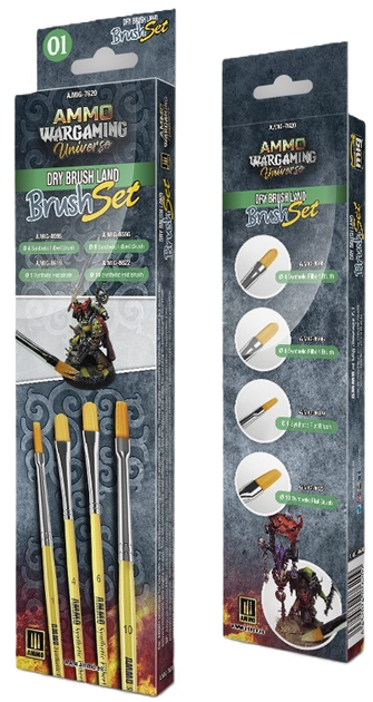 Набір пензлів Ammo Wargaming Universe Dry Brush Land Brush Set 4 шт (8432074076209) - зображення 1