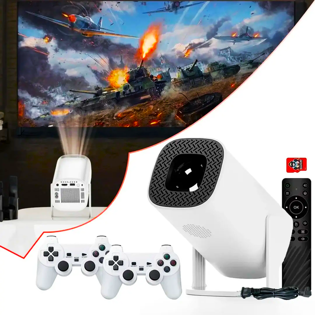 Смарт проєктор геймерський 4K UHD з 2 джойстиками 64Gb Android 11 R30 Max - изображение 2