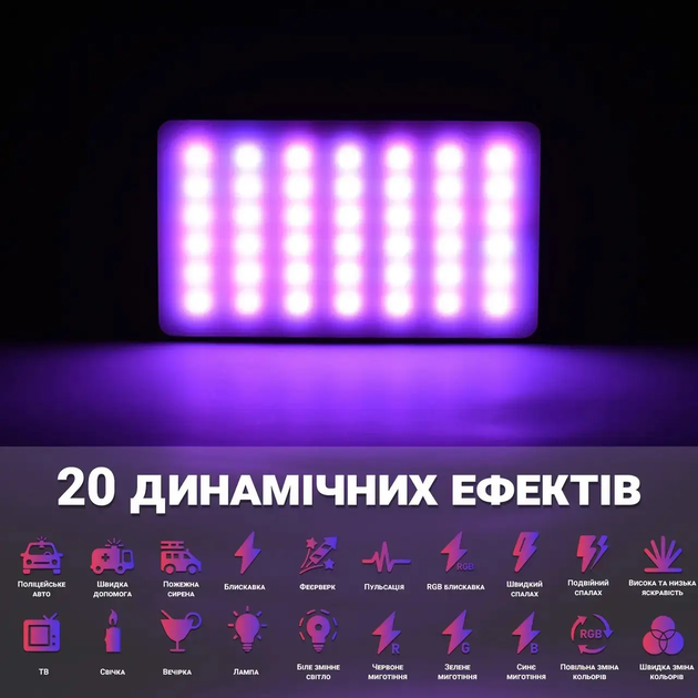 Лампа світлодіодна RGB-накамерна акумуляторна RGB W140R - изображение 9