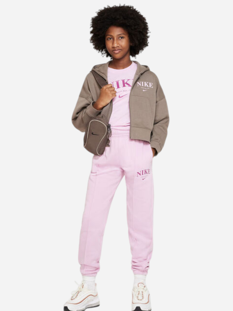 Дитяча тепла толстовка на флісі для дівчинки Nike G Nsw Trend Flc Fz Hoodie DV2565-040 XS (122-128 см) Коричнева (196152834560) - зображення 3
