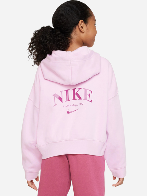 Bluza rozpinana z kapturem dziewczęca Nike G Nsw Trend Flc Fz Hoodie DV2565-676 XS (122-128 cm) Różowa - obraz 2