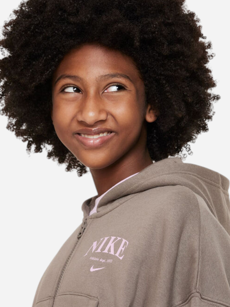 Дитяча тепла толстовка на флісі для дівчинки Nike G Nsw Trend Flc Fz Hoodie DV2565-040 XS (122-128 см) Коричнева (196152834560) - зображення 4