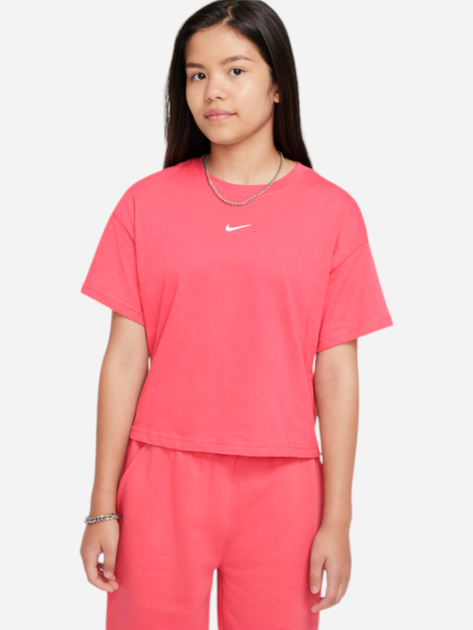 Koszulka dziewczęca młodzieżowa bawełniana Nike Sportswear Essential FZ5559-629 L (147-158 cm) Różowa - obraz 1