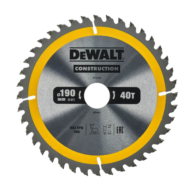 Пильний диск DeWALT СONSTRUCTION для дерева 190х30 мм (DT1945) - Фото 1 Пильний диск DeWALT СONSTRUCTION для дерева 190х30 мм (DT1945) - зображення 1
