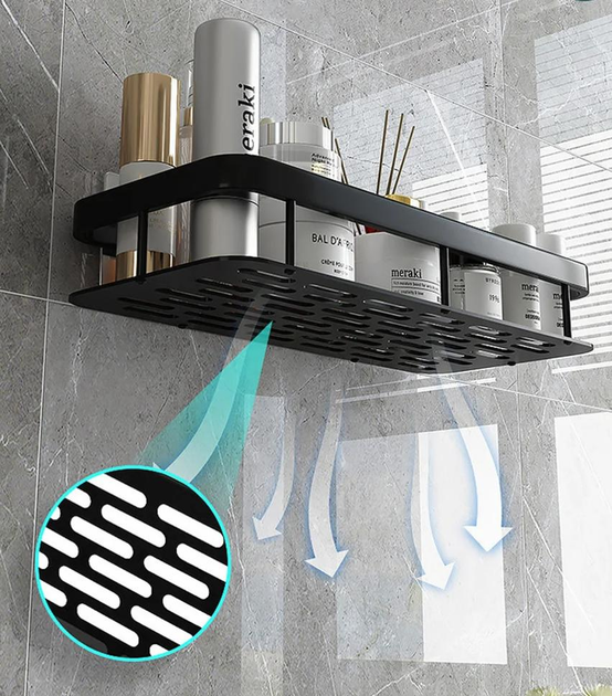 Настенная Полка - Органайзер Bathroom Shelf 2Шт. Для Ванной Комнаты Душевой Кабины, Кухни, На Самоклеющейся Пленке, С Защитой От Коррозии 30Х13Х5.5См Черная - изображение 4