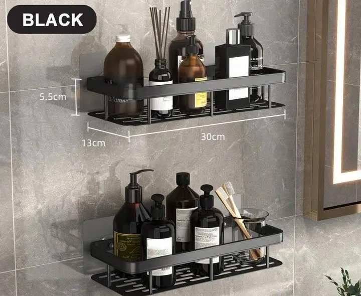 Настенная Полка - Органайзер Bathroom Shelf 2Шт. Для Ванной Комнаты Душевой Кабины, Кухни, На Самоклеющейся Пленке, С Защитой От Коррозии 30Х13Х5.5См Черная - изображение 3