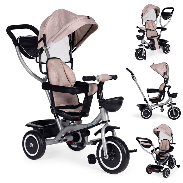 Rowerek trójkołowy spacerówka EcoToys 2 w 1 WQL-066-52 Brązowy (5905817005895) - obraz 7