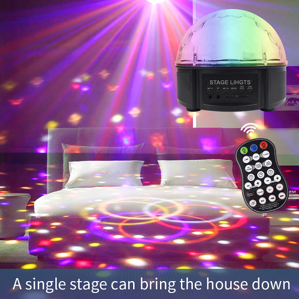 Energolux QR-115 12 цветной, стерео LED RGB, Bluetooth диско-шар, светомузыка с пультом, лазерный диск проектор 360° с подвижным эффектом, активация под ритм музыки - Фото 8 Energolux QR-115 12 цветной, стерео LED RGB, Bluetooth диско-шар, светомузыка с пультом, лазерный диск проектор 360° с подвижным эффектом, активация под ритм музыки - изображение 8