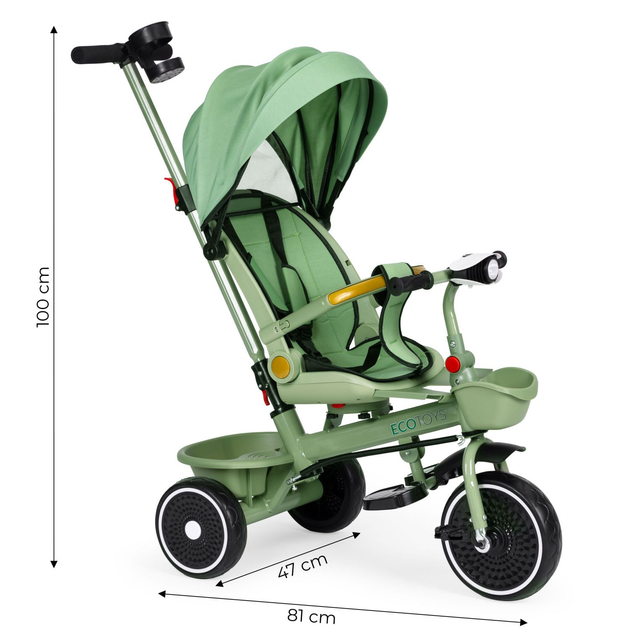 Rowerek trójkołowy spacerówka EcoToys 2 w 1 WQL-066-18 Zielony (5905817005918) - obraz 8