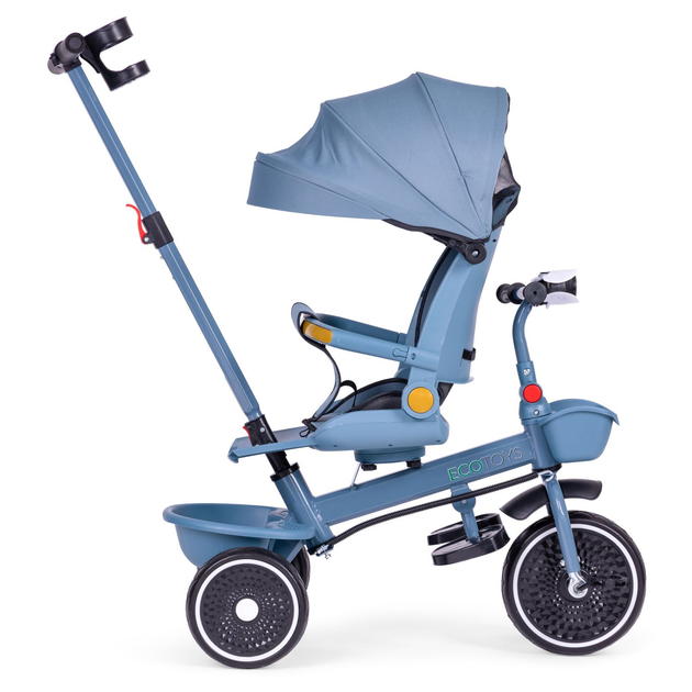 Rowerek trójkołowy spacerówka EcoToys 2 w 1 WQL-066-18 Niebieski (5905817005925) - obraz 3