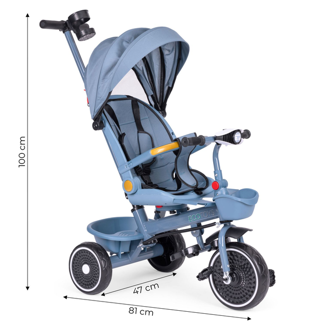 Rowerek trójkołowy spacerówka EcoToys 2 w 1 WQL-066-18 Niebieski (5905817005925) - obraz 8