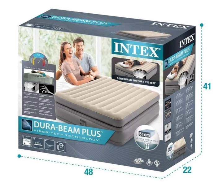 Надувне велюрове ліжко Intex (152 х 203 х 51 см) до 270 кг. Двоспальне з електронасосом (64164) - Фото 6 Надувне велюрове ліжко Intex (152 х 203 х 51 см) до 270 кг. Двоспальне з електронасосом (64164) - зображення 6