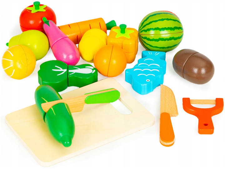 Drewniane warzywa i owoce do krojenia EcoToys 17 elementów + drewniana skrzynka (5903769979776) - obraz 5