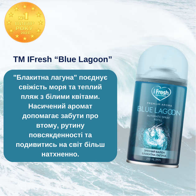 Упаковка сменных аэрозольных баллонов iFresh Premium aroma blue lagoon 250 мл х 2 шт (iF-000036) - изображение 3