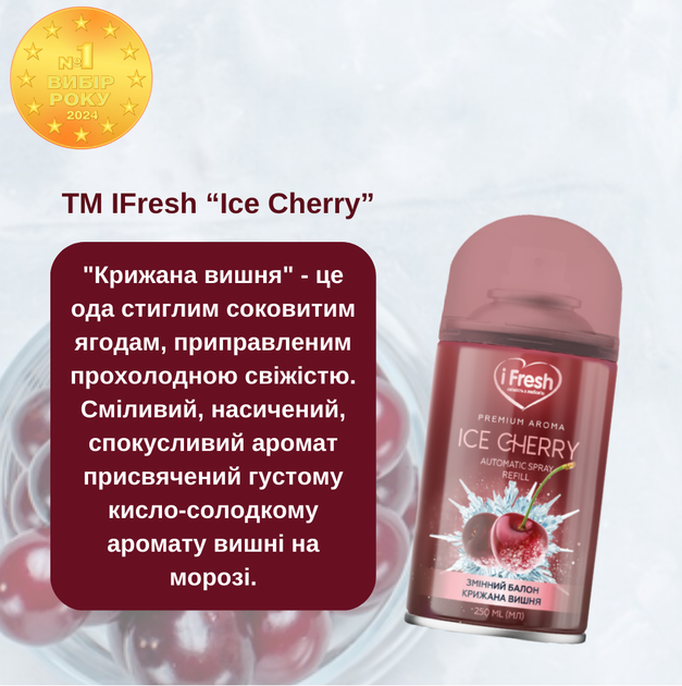 Упаковка сменных аэрозольных баллонов iFresh Premium aroma ice сһеггу 250 мл х 2 шт (iF-000040) - Фото 3 Упаковка сменных аэрозольных баллонов iFresh Premium aroma ice сһеггу 250 мл х 2 шт (iF-000040) - изображение 3