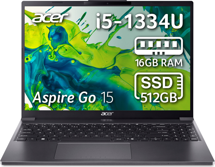 Ноутбук Acer Aspire Go 15 AG15-51P-51B4 (NX.J51EU.00A) Steel Gray / 15.3" IPS WUXGA / Intel Core i5-1334U / RAM 16 ГБ / SSD 512 ГБ - изображение 2
