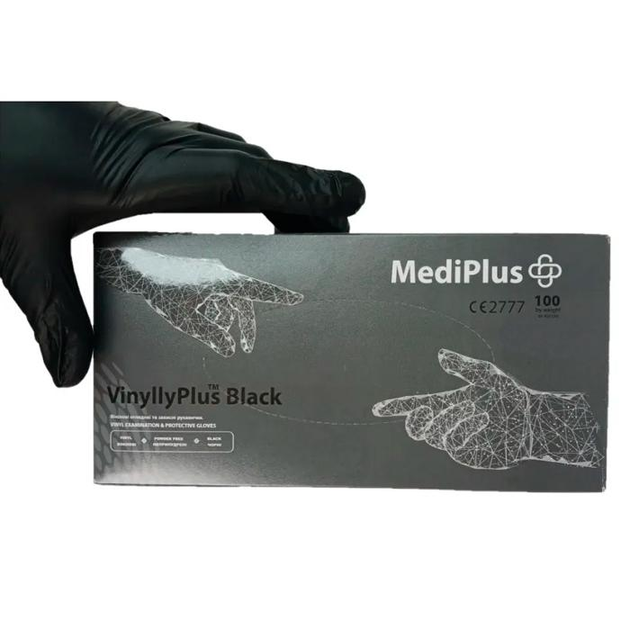 Перчатки виниловые MediPlus VinyllyPlus Black PF Черные, размер M, 100 шт - изображение 2