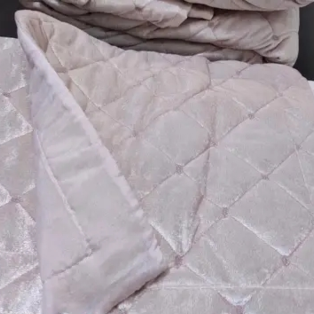Велюровое покривало + 2 наволочки Miss Bella Avangart 250x260 см Євро Максі Пудровий - зображення 3