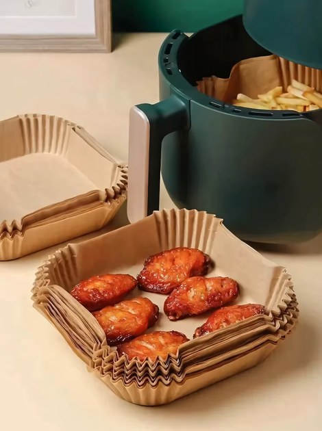 Квадратные бумажные формы 50шт 16/20х4.5 см для аэрогриля Air Fryer силиконизированный пергамент для выпекания - изображение 7