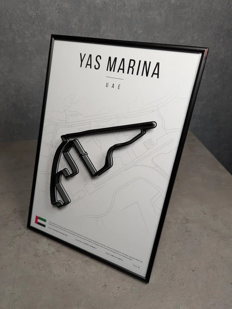 Металева Рамка 30x21см з 3D Трасою Yas Marina Circuit / Abu Dhabi (Yas Island), UAE / Яс Марина в Масштабі 1:40 000 Black Matte / Рамка-Підставка 2в1 на Стіну або Полку - зображення 7