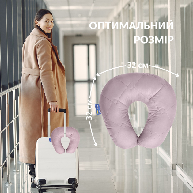 Подушка рогалик для подорожей IDEIA Travel силіконізоване волокно для шиї Світло-сіра/Біла 32х32 см (2200004288093) - зображення 4
