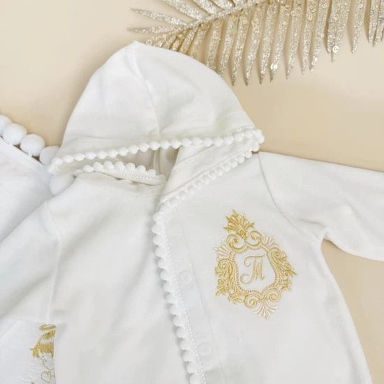 Крестильный набор для мальчика утеплённый Family Tradition махра велюр с вышивкой белый Молитва ангелов - изображение 4