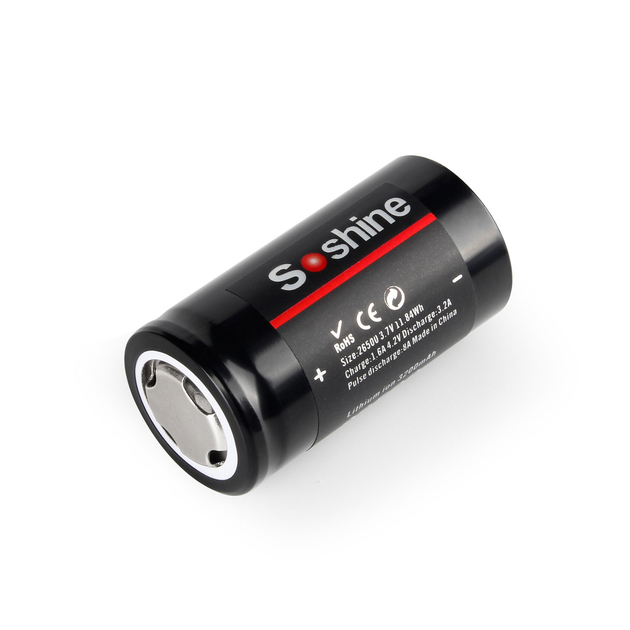 Акумулятор 26500 Li-Ion Soshine 26500-3.7-3200 типорозміру C 3200mAh - Фото 3 Акумулятор 26500 Li-Ion Soshine 26500-3.7-3200 типорозміру C 3200mAh - зображення 3