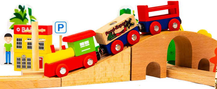 Zestaw do zabawy EcoToys Kolejka drewniana 74 elementy (5903089065418) - obraz 5