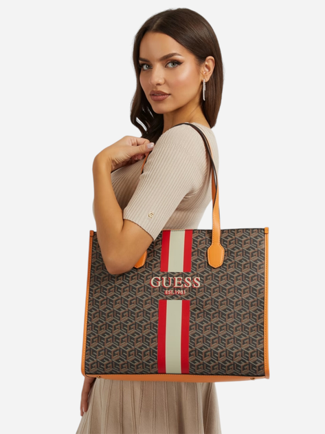 Torba shopper damska duża Guess Silvana HWSC8665230-BKG Pomarańczowa (800070325043) - obraz 2