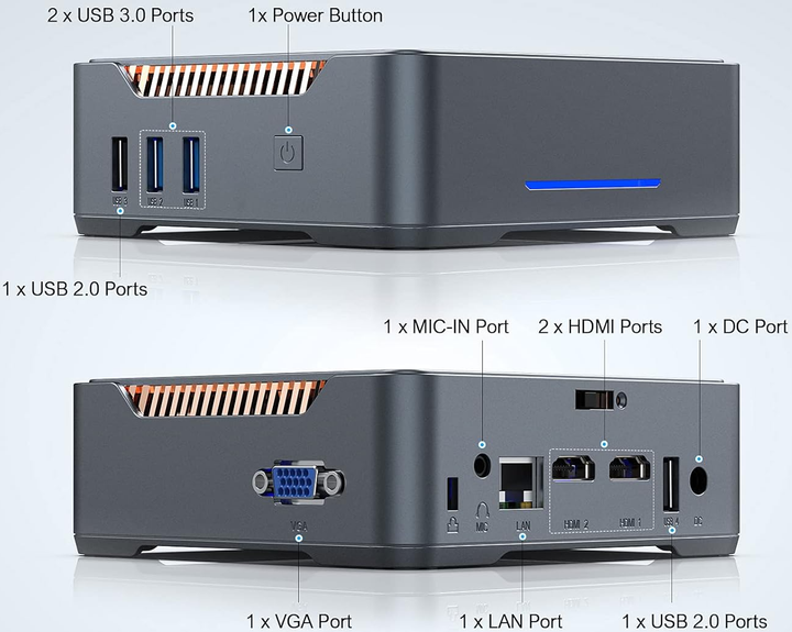 Мини ПК SNUNMU GK3V / Intel Celeron J4125 / RAM 8GB / SSD 128GB / Windows 11 / 2 x HDMI / LAN / Wi-Fi 4 / Bluetooth 4.2 / Серый - изображение 4