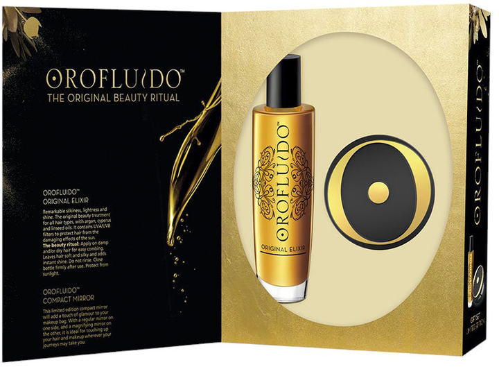 Набір для догляду за волоссям Revlon Orofluido Олія Beauty Elixir 100 мл + Дзеркальце компактне Чорне (8432225093215) - зображення 3
