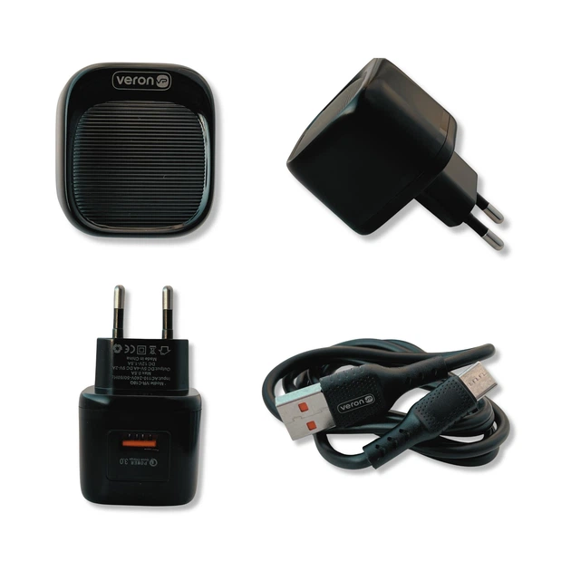 Сетевое зарядное устройство Комплект Veron PD Блок питания 18W 3.0A + кабель 1м USB / Type-C C18Q Черный - изображение 4