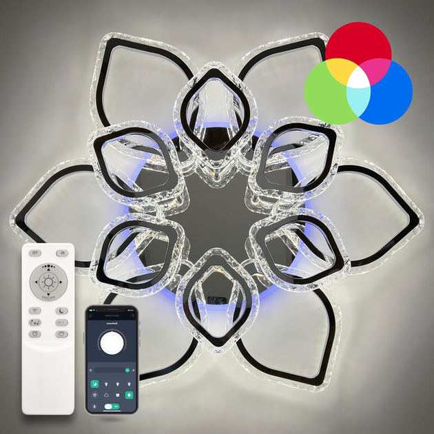 Люстра светодиодная потолочная LUMINARIA AZALIA RGB 150W 12R APP 815х110 CHROME/ICE 220V IP20, LED светильник с пультом ДУ - изображение 1