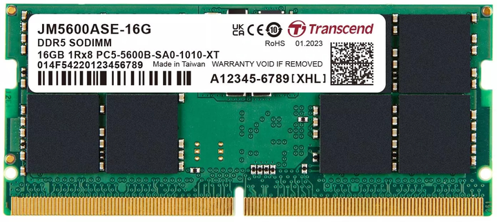 Оперативна пам'ять Transcend SODIMM DDR5-5600 16384 MB PC5-44800 (JM5600ASE-16G) - зображення 1