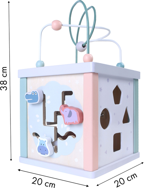 Drewniana kostka edukacyjna EcoToys, sorter, mula, zegar (6942397310215) - obraz 5