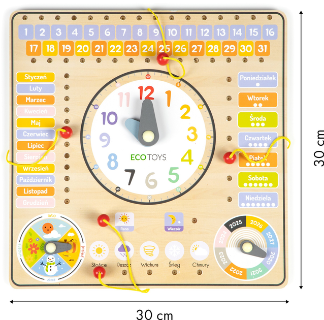 Drewniana tablica manipulacyjna EcoToys kalendarz zegar (5903089069768) - obraz 5