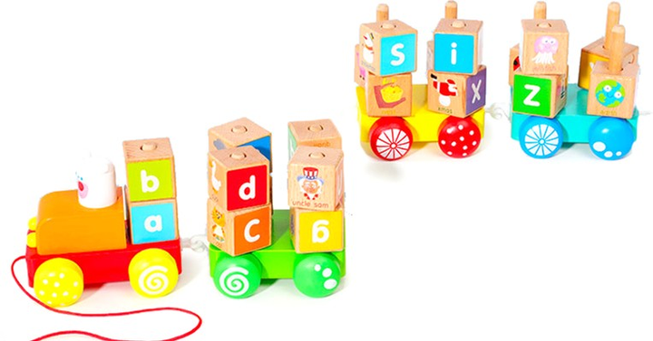 Drewniany pociąg EcoToys duże klocki edukacyjne alfabet (5903769972845) - obraz 5
