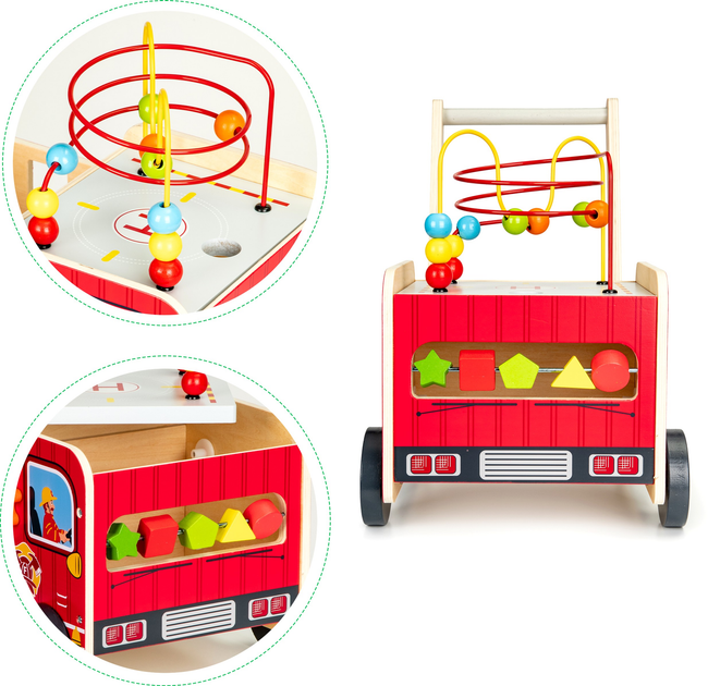 Drewniany pchacz edukacyjny EcoToys z klockami dla dzieci - Straż Pożarna (5903089069942) - obraz 6
