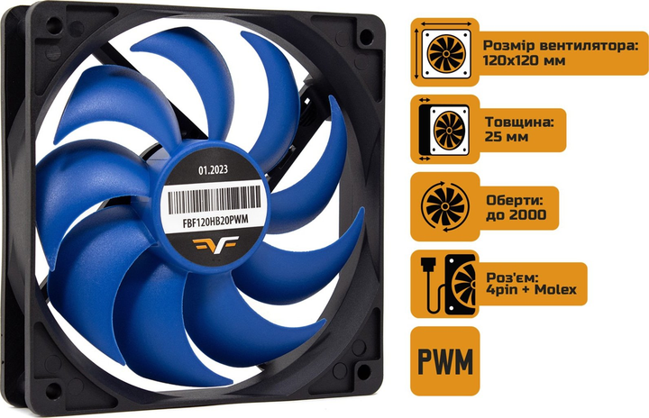 Вентилятор для корпуса Frime FBF120HB20PWM, 120mm - изображение 2