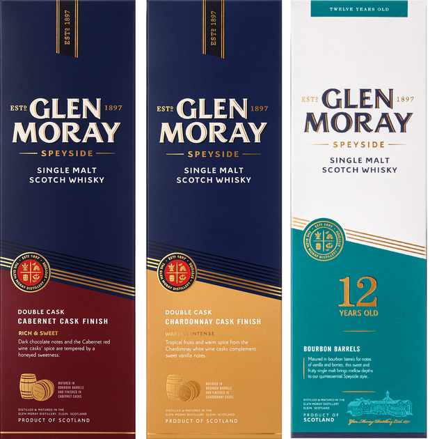 Набор виски Glen Moray Cabernet Cask Finish 0.7 л 40% Glen Moray Chardonnay Cask Finish 0.7 л 40% Glen Moray 12 YO 0.7 л 40% (1021000286149) 