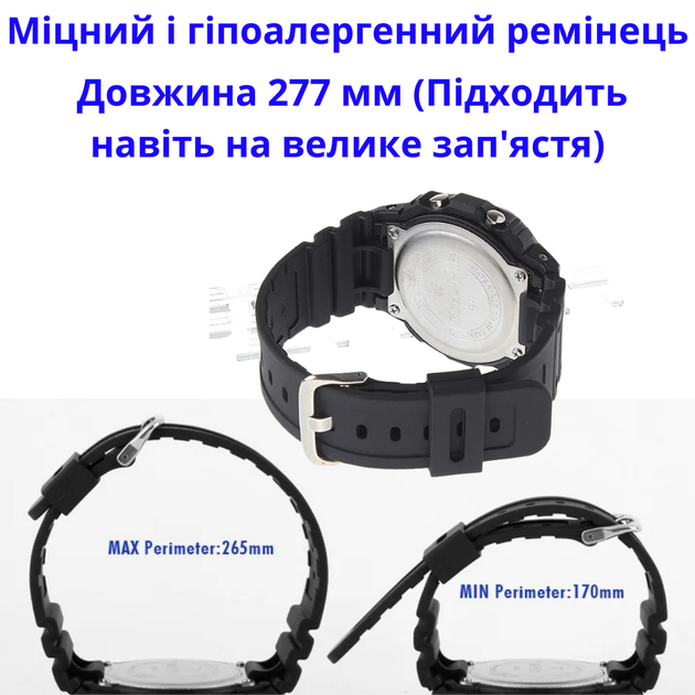 Черные часы мужские наручные с подсветкой электронные водонепроницаемые и противоударные квадратные спортивные дата секундомер будильник Skmei - изображение 6