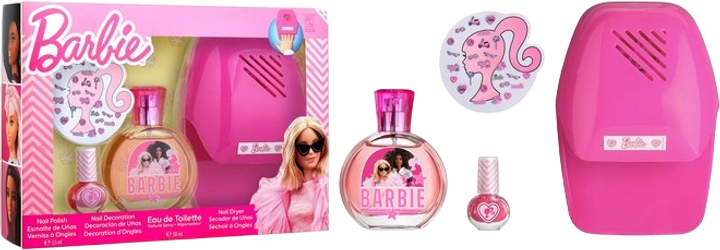 Zestaw upominkowy dla dziewczynki Barbie Woda toaletowa 50 ml + Lakier do paznokci + Naklejki dekoracyjne + Suszarka do paznokci (8411114094236) - obraz 1